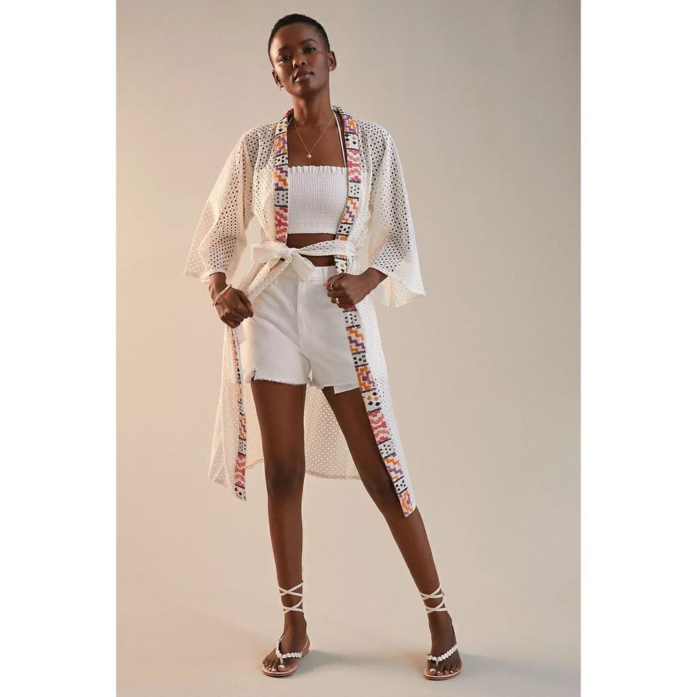 Anthropologie Maeve Mesh Duster in White One Size